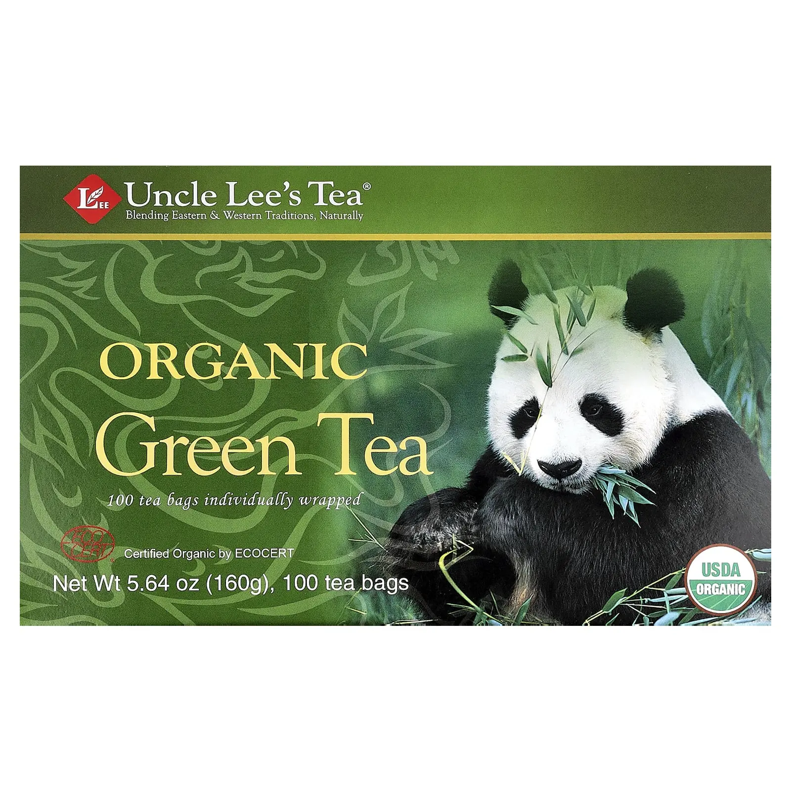 Uncle Lee's Tea Organic Green Tea, 100 Tea Bags, 5.64 oz (160 g)
