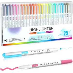 Double Ended Highlighters with Soft Chisel Tip, 25-Pack Quick Dry Assorted Colors, Pastel Highlighters Set for School/Office Journaling,  Assorted Colors