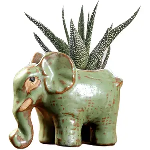Small Ceramic Planter Pot, 4.3"  Bronze  Planters Ceramic Flowerpot Succulent Pots Cactus Pot for Office  Desktop Decor -  Not Included (Elephant Pot)