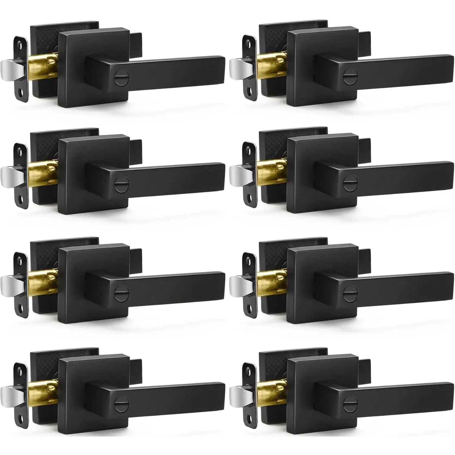 8 Pack Matte Black Door Handles Privacy Door Levers, Keyless Interior Door Knobs Square Door Levers Heavy Duty Door Locks  Bedroom Bathroom, Reversible Flat Levers