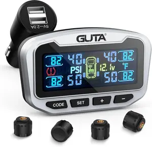 GUTA RV Tire Pressure Monitoring System, Trailer TPMS, 6 Alert Modes, Long Range Signal, CLA Charging & 2 USB-A Outputs, Adjustable LCD Display, Ideal for RV Truck Trailer Camper (0-188psi)