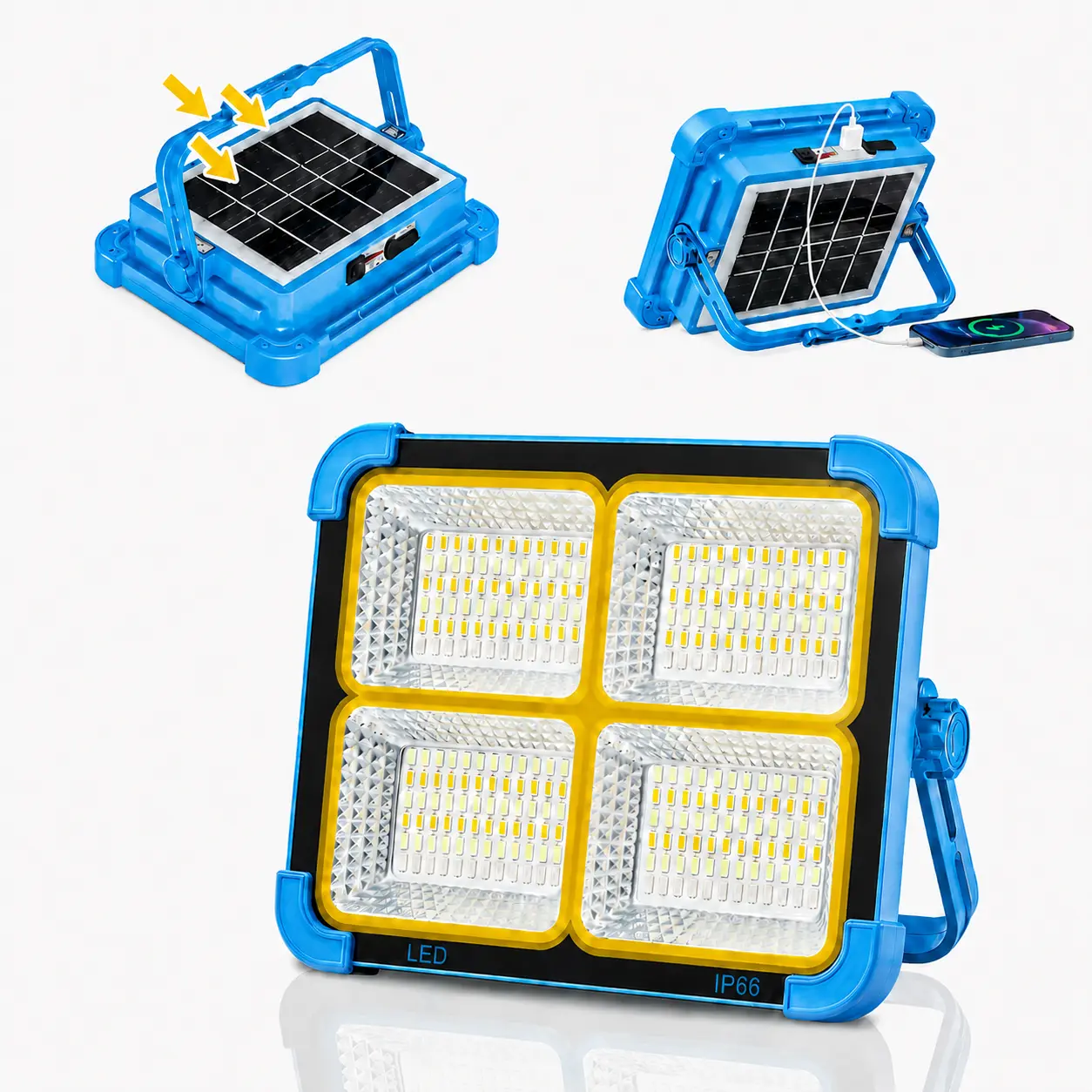 Solar Rechargeable LED Work Light - 288 Super Bright 5730 Beads Floodlight, USB & Type-C Charging, 5 Lighting，Portable Light for Camping, Car Repairs,Sohochic