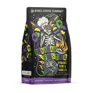 Bones Coffee Company Bananas Foster, Banana Rum & Vanilla Flavor, Made with Arabica Coffee Beans, Medium Roast, Ground and Whole Coffee (12oz) Beverage Natural