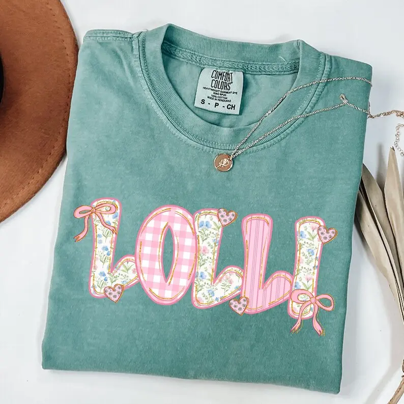 Comfort Colors CUSTOM Personalized Coquette Grandma TShirt, Floral Gingham Mama Tee, Custom Grammy Mamaw Lolli Shirt, Grandmacore Mother’s Day Gift