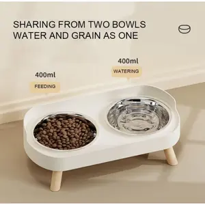 Stainless Steel Dog Bowl Cat Bowl Set, Anti-Tip Dual Bowls, High-Neck Slow Feeder, Pet Food Water Dish, Ideal for Dogs and Cats