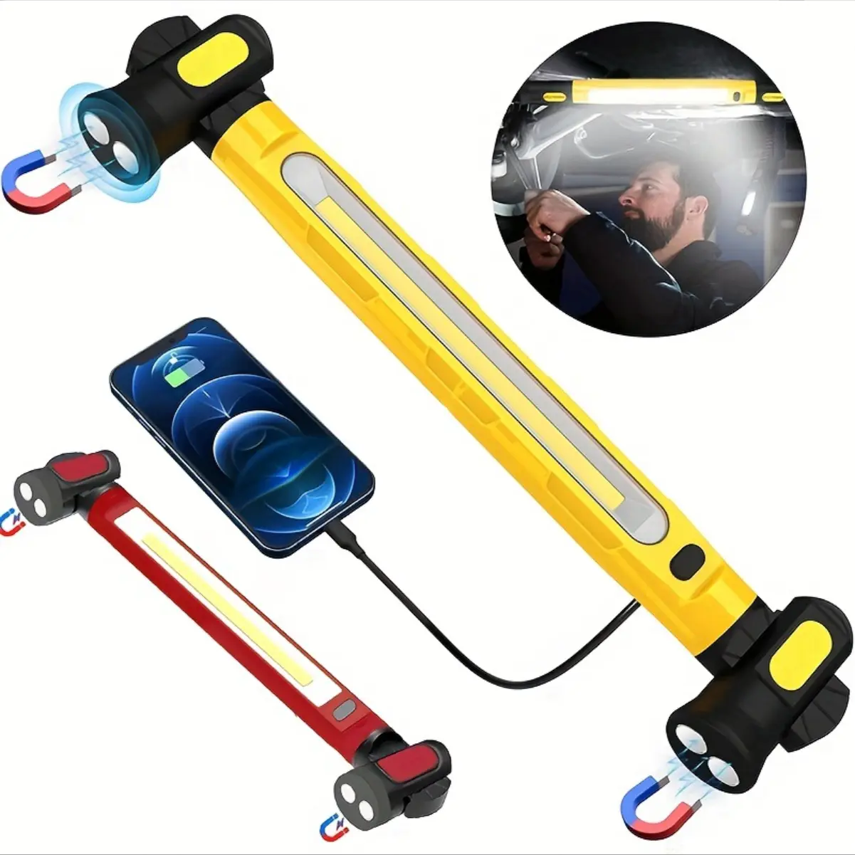 BougeRV Under Hood Work Light Bar 3000LM LED Magnetic with Hooks 5200mAh Cordless Rechargeable for Mechanics Car Repair Garage