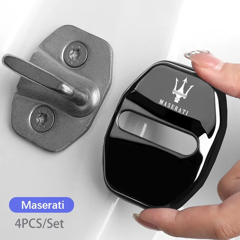 4Pcs Car Door Lock Buckle Protective Covers Stainless Steel Antirust Cover For Maserati Levante Ghibli MC20 Grecale Quattroporte GranTurismo President GranCabrio Coupe Spyder Car Accessory Automotive Accessories