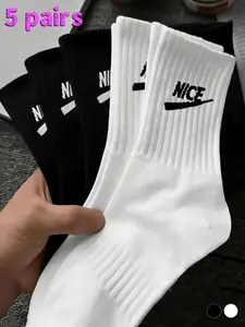 5 pairs of unisex mid-calf casual socks, new style, breathable, sweat-absorbing, odor-resistant, high-quality, comfortable, and durable. Suitable for daily leisure, work, outdoor sports, outings, vacations, and various occasions. Ideal for all seasons