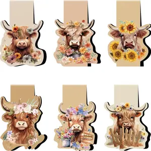 Highland Cow Magnetic Bookmark Set, 6pcs Animal Shape Bookmarks, Paper Craft Markers, Office School Party Supplies, Gift for Students Teachers
