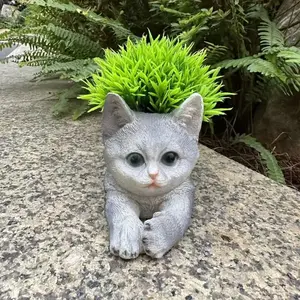 Cartoon Cat Vase Resin Craft Home Decor, Garden Office Party Decoration, Cute Animal Flower Pot for Living Room & Bedroom