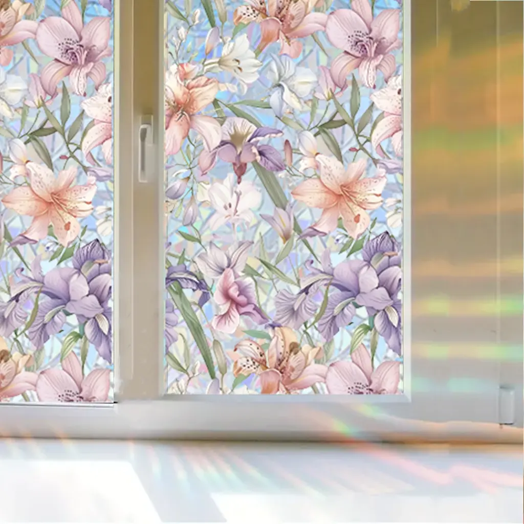 1 roll window privacy electrostatic sticker, flower window electrostatic film waterproof light capture, suitable for decorative glass, sunlight catcher, Sticker Decorations
