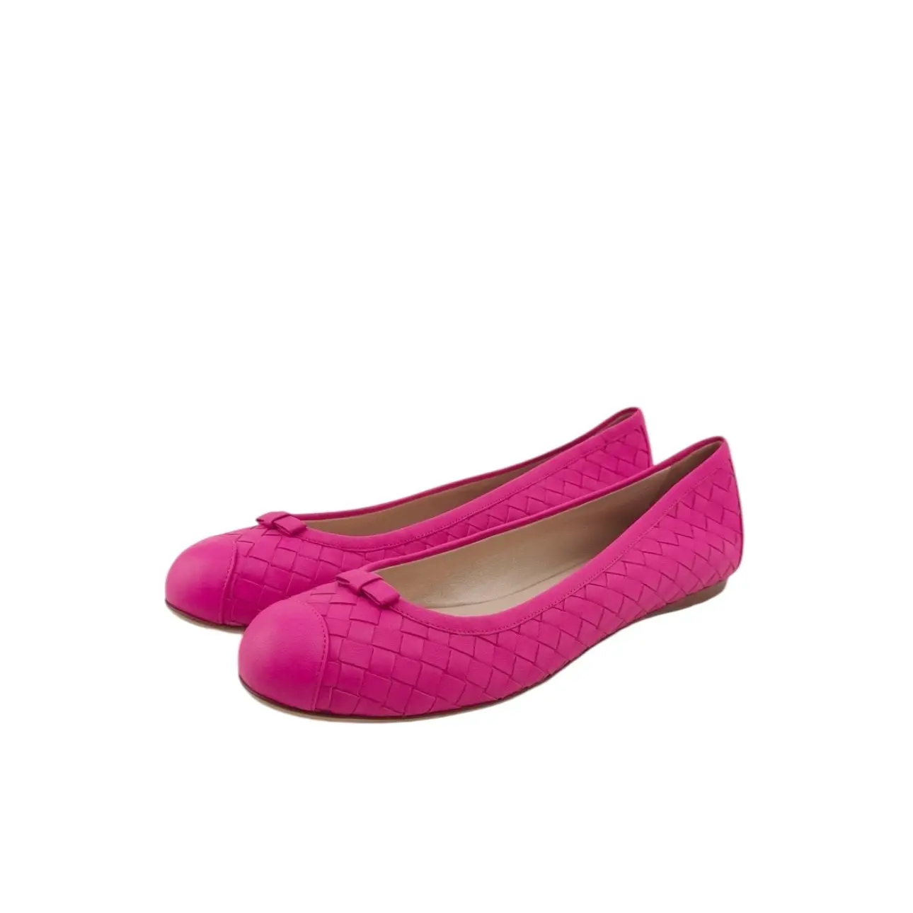 Bottega Veneta Hot Pink Interciatto Leather Ballet Flats Size US 7.5 EU 38 with Comfortable Fit and Stylish Design