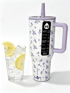 HydroJug 40 oz floral pattern cup set, 24-hour cold insulation, stainless steel kettle, leak-proof BPA-free water bottle with handle and straw