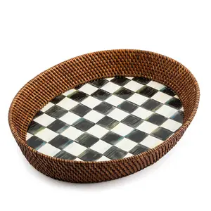 MacKenzie- Childs Rattan & Enamel Large Serving Tray