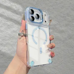 For iPhone 17 16 15 14 13 Pro Max 12 MagSafe Clear Candy Built-in Lens Kickstand Slim Protective Shockproof with Wireless Charging Case