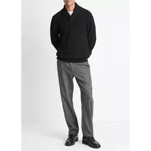 Vince Shaker Wool-Cashmere Shawl-Collar Sweater in Black