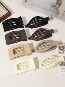 8pcs elegant ultra-simple flat hair non-slip claw clip, hollow oval | square duck bill clip, ladies comfortable round arc design hair clip, bath, wash face, daily leisure, commuting all-match hair accessories