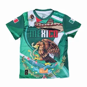 Mexico Green Jersey with Traditional Mexican Hat Featuring Eagle and Cactus Design Short Sleeve