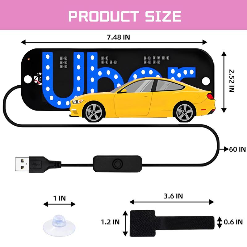 Taxi LED Light Sign for Car Uber/Lyft with Suction Cups USB Plug for Cars Trucks SUVs Compatible LED Decal for Windshield Visibility
