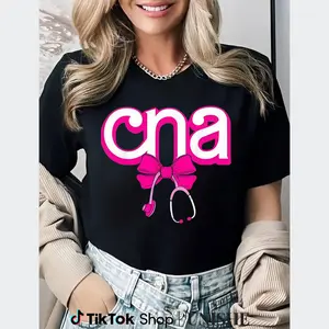 CNA Nurse Cotton Tee with Pink Bow and Stethoscope – Unisex Casual T-Shirt