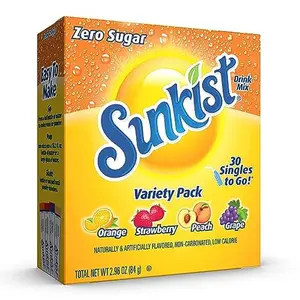 Sunkist Soda Variety Pack, Singles To Go Orange, Strawberry, Grape and Peach (30 Total Sticks)