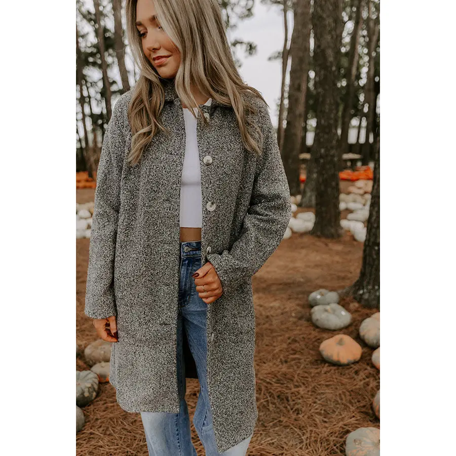 Madison Avenue Muse Boucle Button Down Coat in Grey