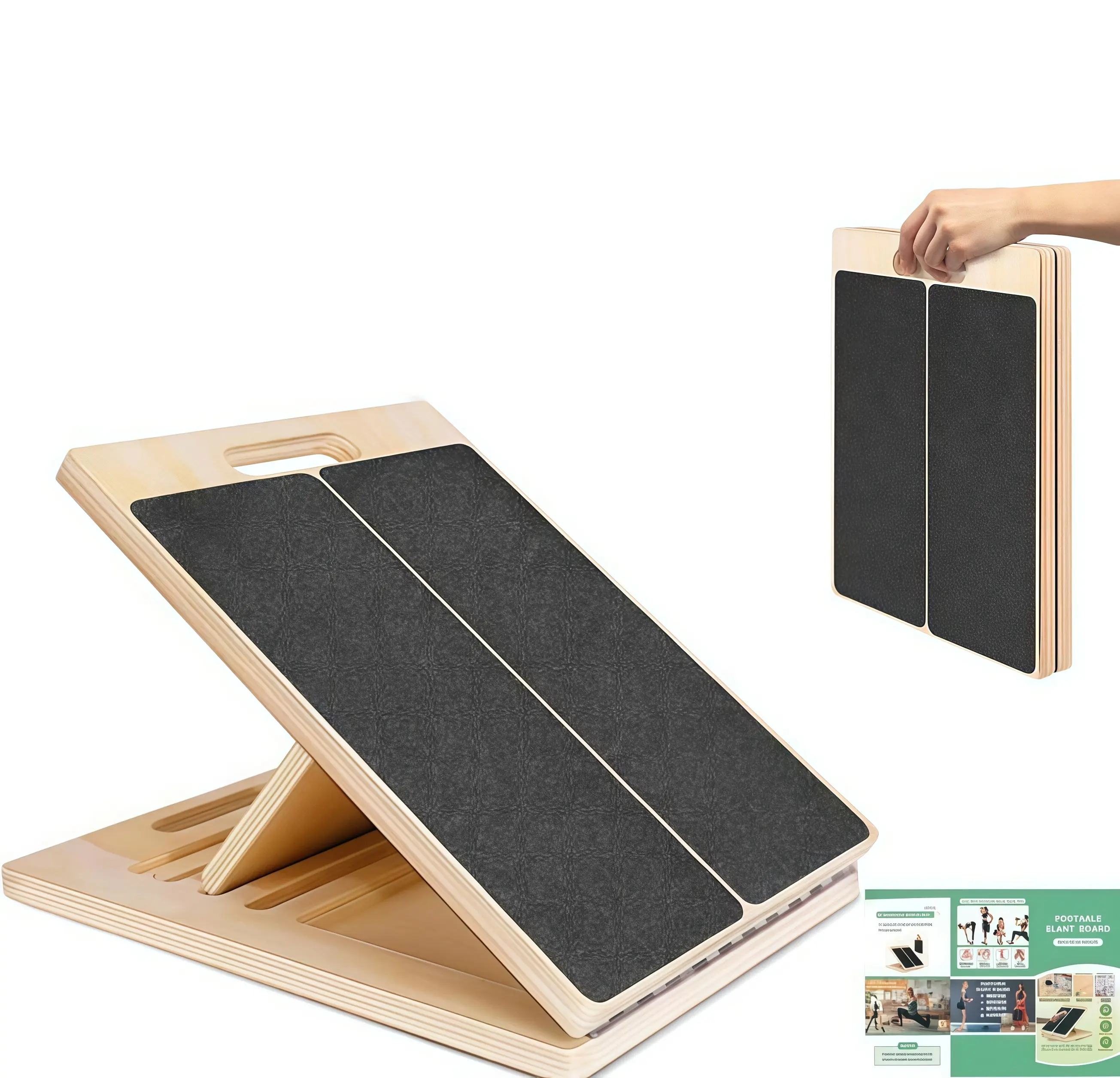 【summerwins 】Slant Board for Calf Stretching, Adjustable Portable Wooden Incline Board for Calf Stretcher with Training Poster, 300 Lbs Weight Capacity Calf Stretch Wedge for Leg Exercise, Squat & Physical Therapy