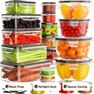 40Pcs Food Storage Containers with Lids Airtight 20 Lids 20 Containers Kitchen Organization Meal Prep Containers with Labels Marker Pen Fridge Organizer Stackable Plastic