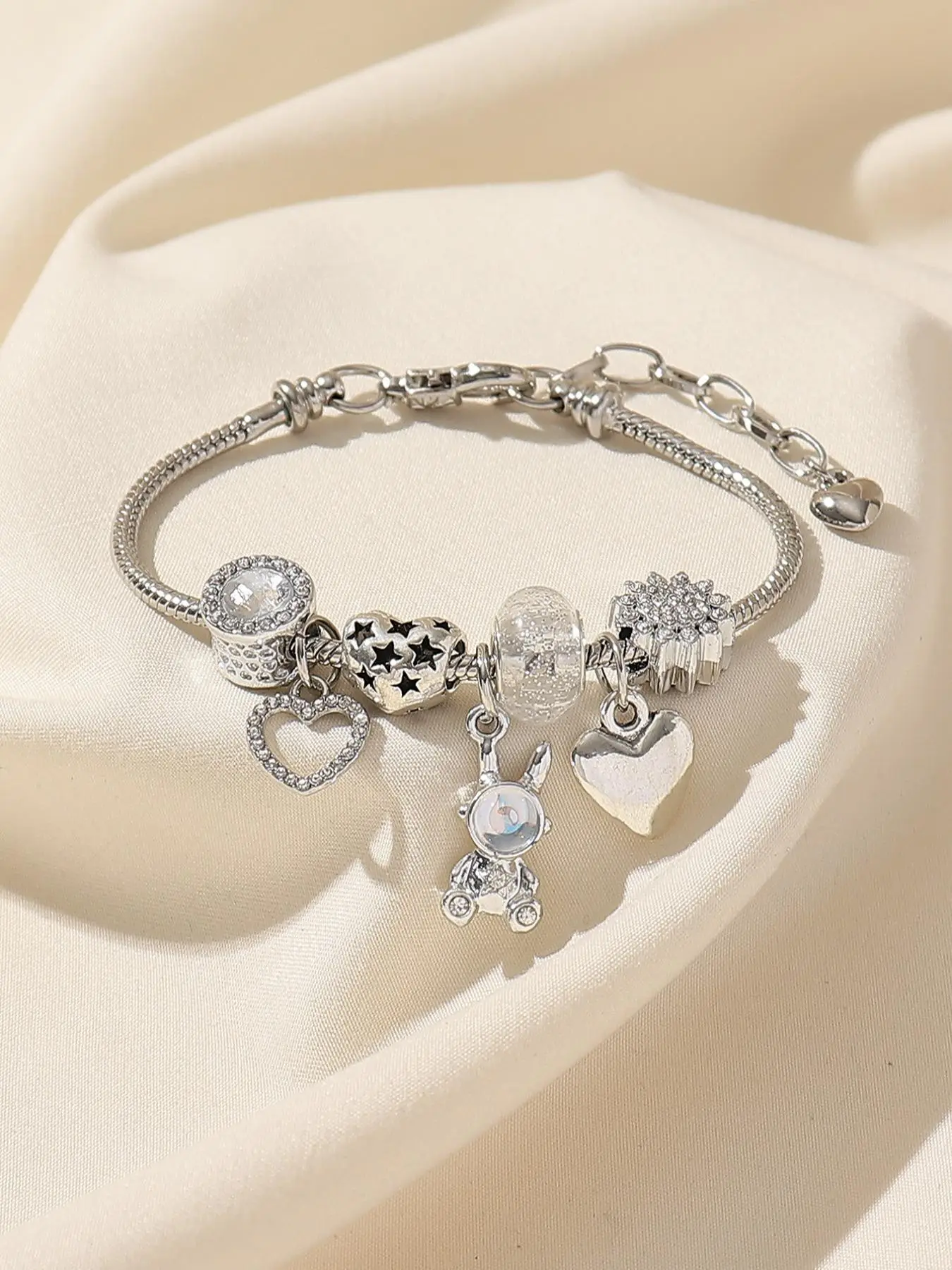 Fashion Trendy Heart Charm Bracelet As Gift for Girlfriend, Casual and Versatile Rhinestone Decorated Matching Jewelry for Lovers Day Decor for Women,