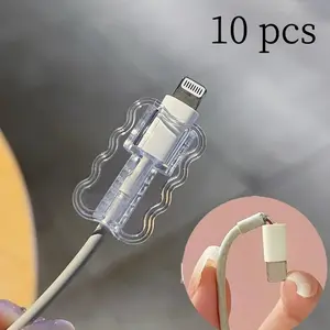 10pcs set Wave Cable Protector Set, Tpu Protective Cover, No Battery Included, Ideal for Phone Data Line Protection Accessories, Cellphone, Wave Design