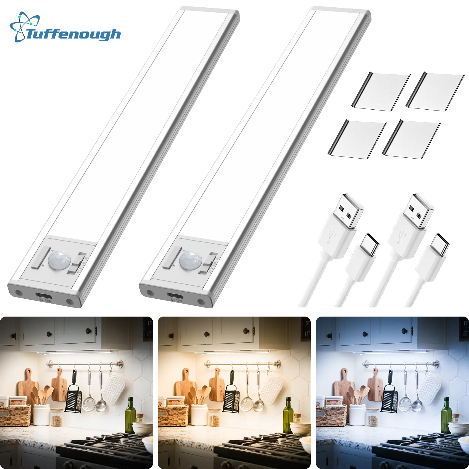 Tuffenough Under Cabinet Lights,Motion Sensor Night Light Indoor,1500mAh USB Rechargeable Light,Magnetic Installation Dimmable Lights for Kitchen,Wardrobe,Pantry, Closet,Bathroom,Stairs,Sink Cabinet,Garage,2026 Upgrade