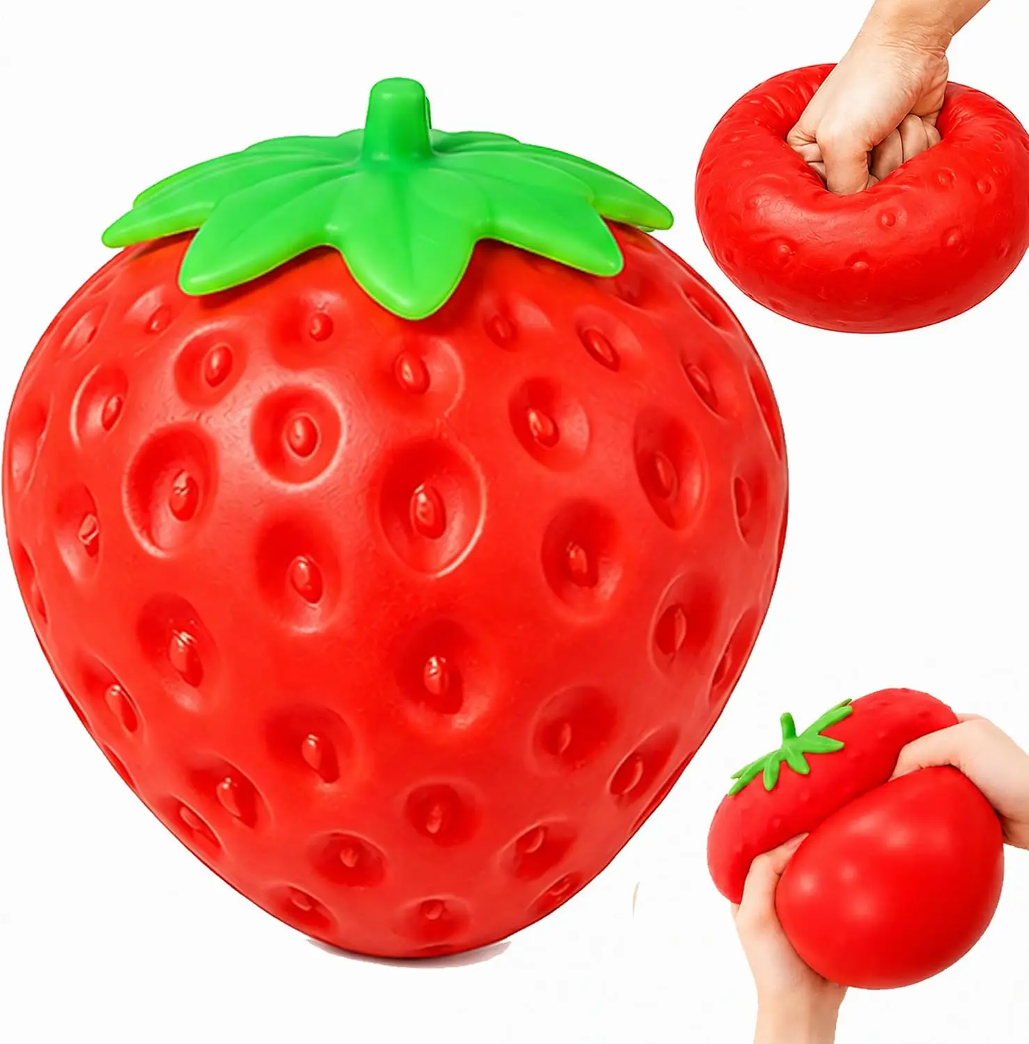 1PCS Jumbo Strawberry Squishy Toy, Realistic Fruit Squeeze Toy, Soft Sensory Fidget Toy for Adults & Kids