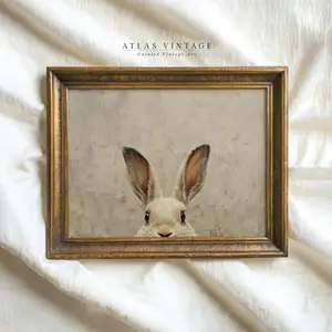 Vintage Easter Bunny Print, Muted Spring Rabbit Painting Printable Wall Art, Animal Cottagecore Decor, No-Fade Colors, Wash After