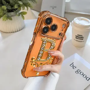 Creative Diamond & Gold "B" Design TPU Smartphone Casing, Drop-Proof, Shockproof, Non-Slip, Full-Cover, Lens-Plated Handheld Device Accessory, Compatible with iPhone 11, X, XS, 12-17 & Other Cellphones, Ideal Gift for Loved Ones