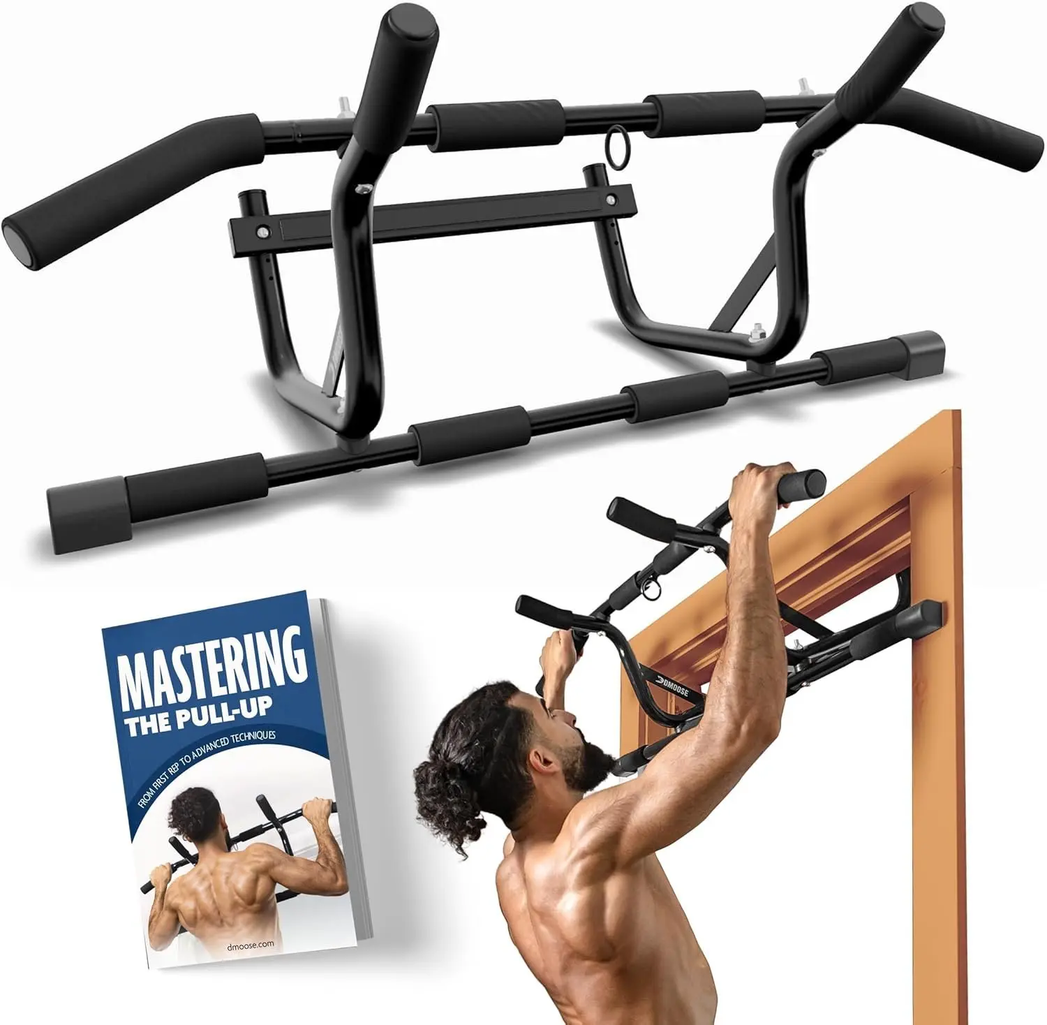 Pull Up Bar for Doorway - Upto 250 Lbs Capacity, No Screwing or Slipping,  Pullup & Chin Up Bar for Door Frame - Multi Padded Grips for Strength  with Installation Guide