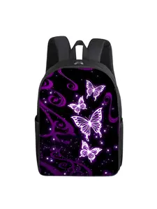 Purple Butterfly Pattern Printed 16-inch Single-layer Backpack