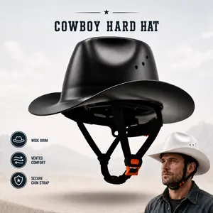 Western Cowboy Hard Hat for Men  Work Safety Helmet with Secure Chin Strap  Wide Brim and Vented Comfort for Construction Ranch Farm & Outdoor Use