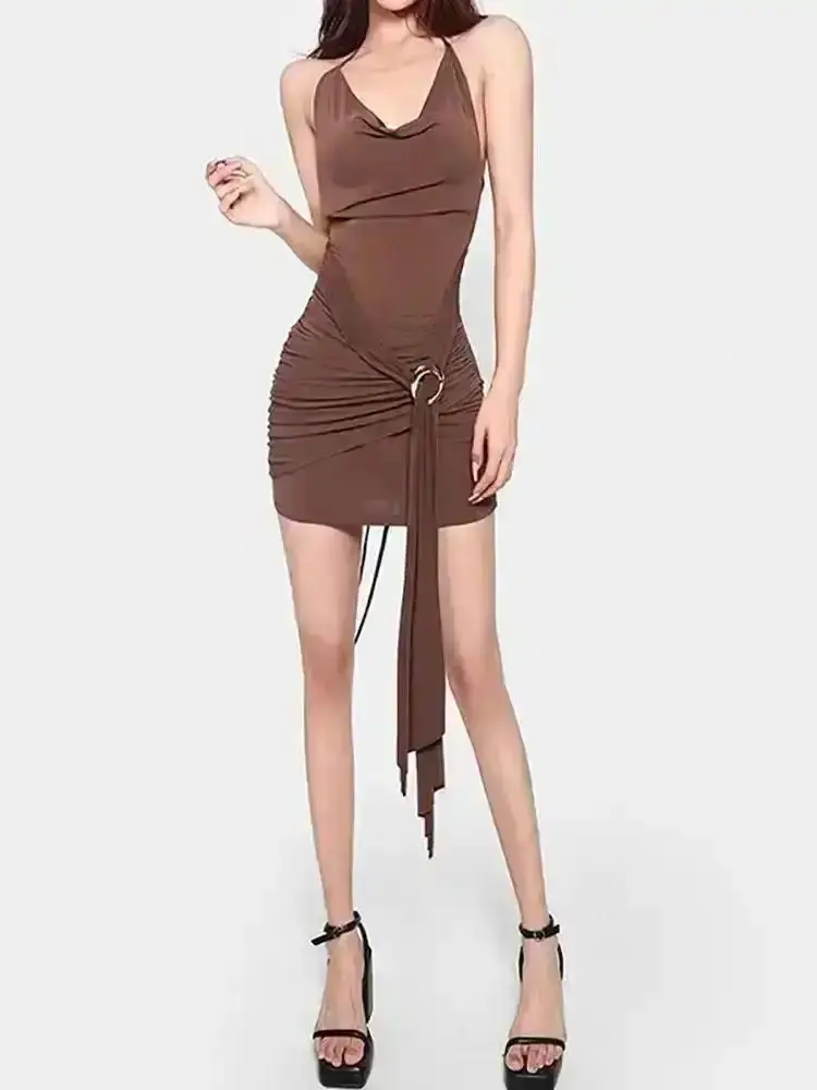 2026 2025 Women`s thin straps metal buckle dress, fashion comfort tie up irregular mini dress for daily outdoor wear, ladies clothes for beach vacation, brithday dress, spring & summer outfits, downtown girl clothes