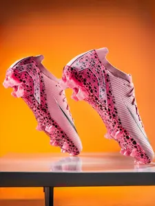 Parent-Child Orange-White Leopard Print Firm Ground Football Boots, Sport Cool Competitive Style, Breathable Knit Material + Professional Firm Ground Studs, Parent-Child Compatible, Leopard Print Eye-Catching , Ideal for Natural Grass Football Matches