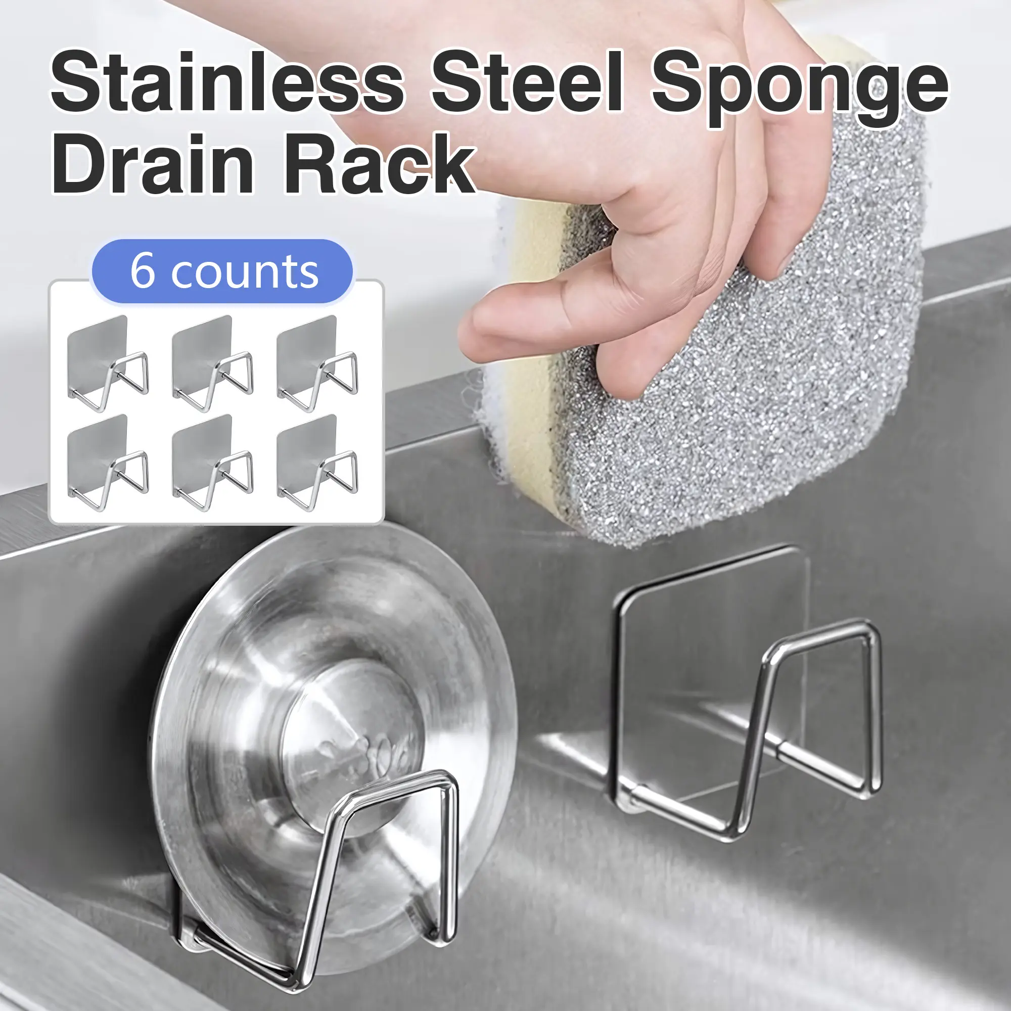 6 Counts Stainless Steel Sponge Holder for Kitchen Sink, modern simple ...