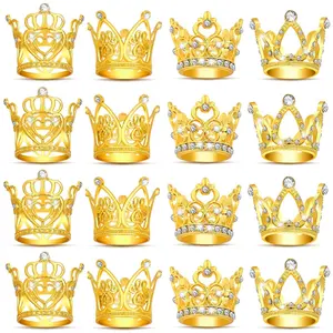 16 Pack Mini Crowns Mini Gold Crown Cake Topper for Flower Bouquets Small Vintage Tiara Cake Topper for Flower Arrangements Birthday Party Girl Wedding Decor