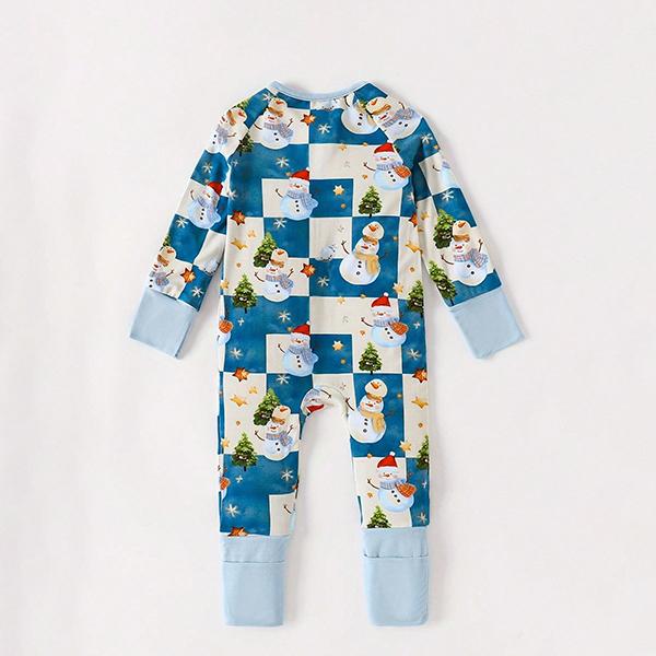 Junblebaby Unisex Baby Bamboo Fiber Christmas Bodysuit - Long Sleeve, Full Length Jumpsuit, 2-Way Zipper, Snowman Tree Print, Minimalist Knit Crew Neck, Ultra Soft Breathable, Machine Wash Cold, Easy Diaper Changes Pullover