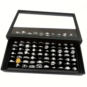 100-Compartment Ring Display Box, Dustproof Transparent Lid Jewelry Storage, Multi-Zone Organizer for Earrings Bracelets Necklaces, Hanging Design, Storage Organizer Unit, Dustproof Organizer Boxes