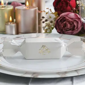 100 Pack Candy Shape Personalized Wedding Favor Gift Boxes With Large Emblem And Satin Ribbon Ties