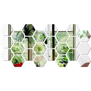 3.4''X4''X2'' Hexagon Mirror Wall Sticker, 24 Pieces Acrylic Mirror Self Adhesive Mirror Tiles, Aesthetic Wall Decor for Bedroom Living Room(Silver) Gsmetog