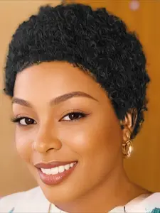 Human Hair Wig Natural Afro Wig 150% Density Afro Kinky Curly Pixie Wig 6 Inch Human Hair Wig Machine Made Wig Adjustable Human Hair Natural Look for Daily Use, Music Festivals & Parties, Versatile Styling, Party Accessory, Comfortable Fit Cap 1PC