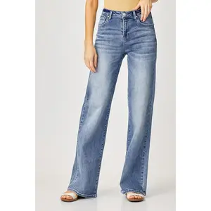 Risen Mid-Rise Wide Leg Jeans