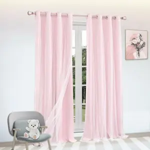 1 pc Korean Princess Style Blackout Curtains, Dual Layer Drapes for Bedroom & Living Room Windows, Colors Available