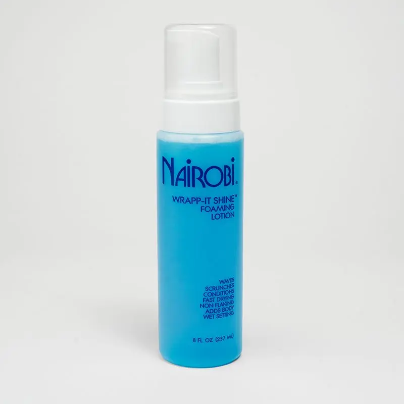 Nairobi Wrapp-It Shine Lightweight Foaming Lotion, Fragranced Setting Mousse for Shiny Hair and Curly Locks, 8 fl oz, No Residue