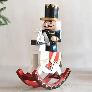 1Count MERRYXMAS 12-Inch Blue Nutcracker Soldier Figurine King - Ornate Natural Wood Christmas Decoration with Red & Golden Striped Horse, White Base & Black p Hat - -Free Holiday Home Decor for Living Room, Tablep Display, Traditional Nutcracker Army Dec